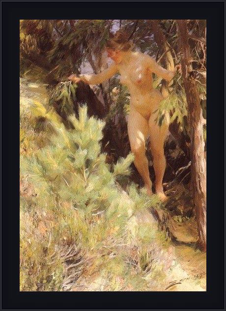 Framed Anders Zorn naken under en gran [nude under a fir] painting